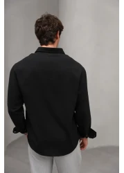 Bürke Summer Linen Textured Long Sleeve Black Men's Shirt