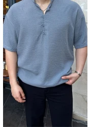 Livio Ferri Soro Men's Oversize Linen Look Short Sleeve Court Collar Half Placket Shirt