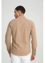 Manche Men's Embroidered Linen Shirt - Earth Mes116488-01-6488