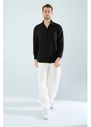 YXC Trend Maker قميص رجالي من الكتان ذو مقاس كبير من القطن ذو مقاس مريح باللون الأسود