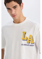 Defacto Defactofit Nba Los Angeles Lakers - Oversize Crew Neck Short Sleeve T-Shirt B3894Ax25Sp