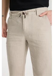 muzzo jeans Elastic Waist Cream 100% Linen Trousers