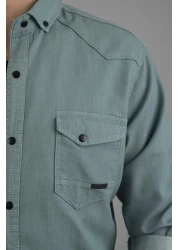 bombe قميص جينز ضيق مناسب للرجال من قماش الدنيم بالنعناع