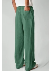 North London بنطال رجالي واسع الساق من مزيج الكتان مقاس كبير