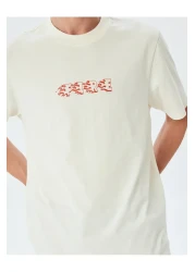 Koton تي شيرت مطبوع بأكمام قصيرة ورقبة دائرية من القطن