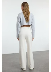  Collection High Waist Wide Leg Ecru Pleated Pants - Twoaw21Pl0076