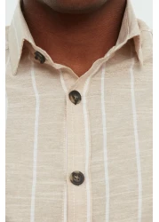  Collection Beige Striped Shirt - Regular Fit, Collar TMNSS22GO0032