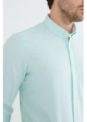 RAVANELLI Mint Green Slimfit Cotton Oxfort Lycra Collar Buttoned Long Sleeve Men's Shirt G490