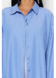  Collection Blue Striped Woven Beach Shirt Tbess22Go0664