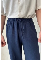 HYMAN Men's Elastic Waist Baggy Fit Linen Trousers