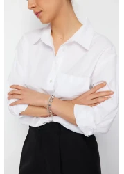  Collection White Single Pocket Boyfriend/Wide Fit Cotton Woven Shirt TWOAW20GO0115