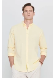 AC&Co / Altınyıldız Classics Yellow Linen Comfort Fit Men's Shirt - Relaxed Fit, Buttoned Collar