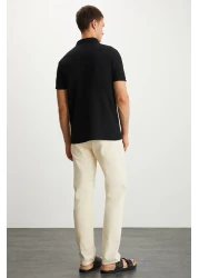 GRIMELANGE Tarnex Men's 100% Cotton Short Sleeve Regular Fit Black Polo Neck T-Shirt