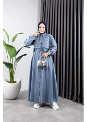 HARMAN BUTİK فستان نسائي بخصر مطاطي وتفاصيل جيب