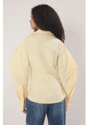  Collection Light Yellow Balloon Sleeve Detailed Asymmetrical Fitted Shirt Twoss25Go00155