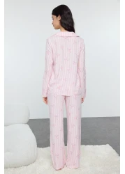  Collection Light Pink Ribbon/Bow Viscose Woven Pajamas Set Thmaw21Pt0936