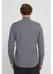 AC&Co / Altınyıldız Classics Men's Anthracite 100% Cotton Oxford Slim Fit Buttoned Collar Flamed Shirt