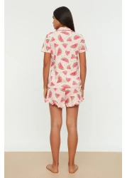  Collection Watermelon Print Pink Cotton Ruffled Shorts Pajamas Set - Thmss21Pt0670