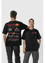 swOzz تي شيرت Red Bull Racing F1 أسود كبير الحجم للجنسين - طراز Formula 1 Team مصنوع من القطن بنسبة 100%