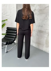 Elif Özbey Butik Black Print Detailed Short Sleeve Suit