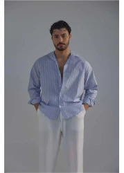 OUTFİT MAN Light Blue Striped Men's Shirt