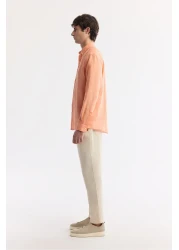 Avva Men's Orange Comfort Fit 100% Linen Button Collar Shirt B002191