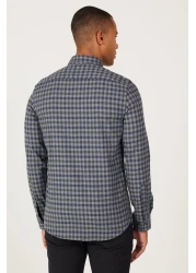 AC&Co / Altınyıldız Classics Men's Navy Blue Slim Fit Slim Fit Hidden Button Collar Checkered Thick Tufted Winter Shirt