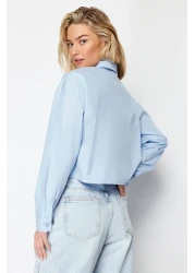  Collection قميص قصير منسوج باللون الأزرق - تفاصيل الجيب، مقاس عادي TWOSS24GO00098