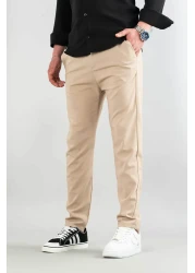 bombe Men's Beige Flexible Lycra Ankle Length Casual Comfortable Side Pocket Fabric Trousers