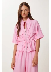 Lovelyİstanbul Crinkle Effect Jacket Pants Suit Dark Pink Ldp0053