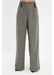  Collection Gray Button Detailed Wide Leg Woven Trousers TWOAW21PL0492