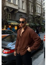 Livio Ferri Zoro Men's Extra Soft Linen Look Shirt Long Sleeve, Lightly Textured