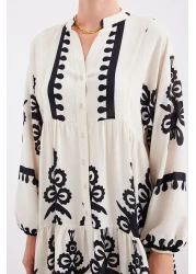 Bigdart 2423 Model Authentic Patterned Dress - Cream Color