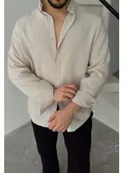 UTTBASİC BeiGe Oversize Textured Shirt