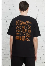 AC&Co / Altınyıldız Classics Men's Black Boxy Fit Crew Neck 100% Cotton Printed T-Shirt