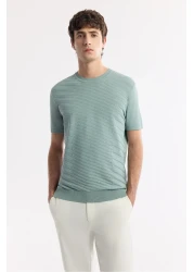 Avva Men's Nile Green Regular Fit Crew Neck Front Jacquard Detailed Rayon Knitwear T-Shirt A51Y5004