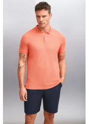 GRIMELANGE MARTEN Men's Polo Collar Pomegranate Flower Patterned Regular Fit T-shirt - 100% Cotton, Short Sleeve