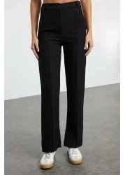  Collection Black Straight Cut High Waist Ribbed Stitched Woven Trousers TWOSS21PL0093