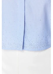  Collection Blue Stoned Crop Woven Shirt with Padded Sleeves TWOSS24GO00041