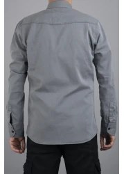 bombe قميص جينز قطني رمادي اللون للرجال بقصة ضيقة