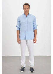 Paşahan Lapel Button Comfort Fit 100% Linen Men's Shirt