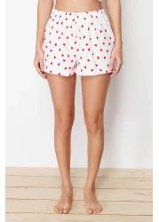  Collection طقم بيجامة محبوك من القطن الأبيض 100% دانتيل محبوك على شكل قلب مع حمالات وشورت THMSS24PT00106