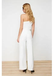  Collection بنطال عالي الخصر واسع الساق من قماش إكرو - TWOAW22PL0066