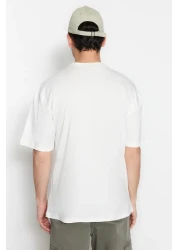  Collection Ecru Oversize/Wide Cut Short Sleeve Printed 100% Cotton T-Shirt Tmnss23Ts00261