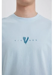 Defacto تي شيرت Vikings مريح - أكمام قصيرة ورقبة دائرية وربطة خلفية