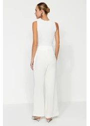  Collection إكرو ارتفاع الخصر واسعة الساق واسعة الساق السراويل المنسوجة TWOAW24PL00332