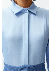  Modest Blue Color Blocked Woven Shirt Dress TCTSS24EB00119