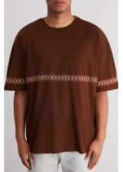  Collection Oversize Brown Embroidered Cotton T-Shirt - TMNSS21TS1889