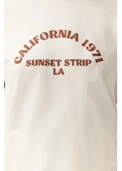  Collection Stone 100% Cotton Slogan Printed Knitted T-Shirt with Contrast Piping Detail TWOSS24TS00105