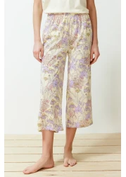  Collection Knitted Capri Pajama Set - Yellow Floral Pattern THMSS24PT00210